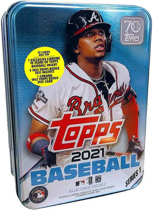 Topps MLB 2021 Series 1 Baseball Ronald Acuna Trading Card Tin Set, 75 Cards