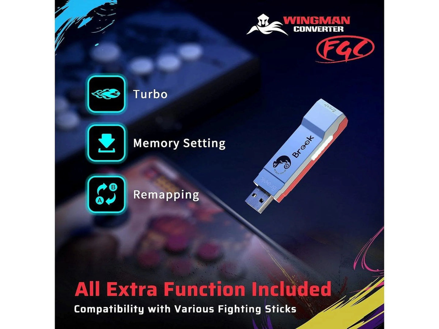 Brook Wingman FGC converter - An Arcade Joystick Converter, Built for PS5 Fighting Games, Supports Street Fighter 6 and