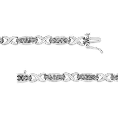 .925 Sterling Silver 1/5 Cttw Round-Cut Diamond "X" Link Bracelet - Size 7.50" (I-J Color, I2-I3 Clarity)