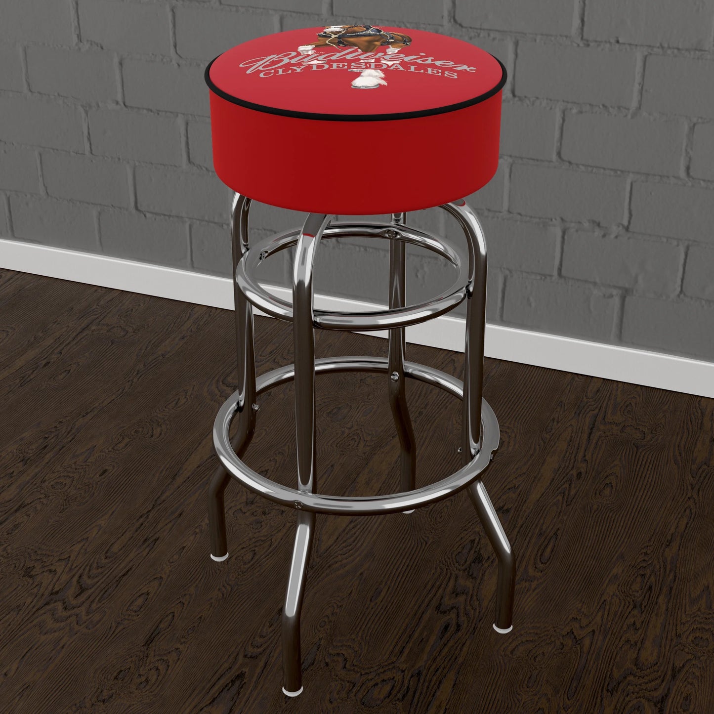 Trademark Gameroom Budweiser Clydesdale Red Bar Stool with Padded Saddle