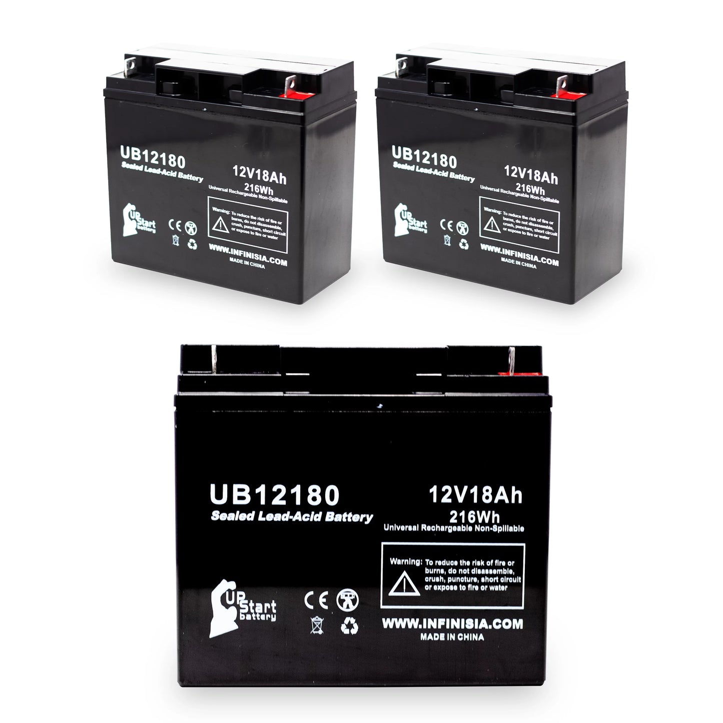 3x Pack - Compatible EAGLE PICHER BATTERIES CFM12V18 Battery - Replacement UB12180 Universal Sealed Lead Acid Battery (12V, 18Ah, 18000mAh, T4 Terminal, AGM, SLA)