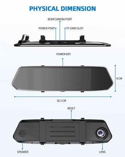 TOGUARD 7" Dual Mirror Dash Cam Front and Rear FHD 1080P Car Camera Touchscreen Rear View Mirror Camera Waterproof Backup Camera with Parking Assistance Motion Detection