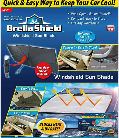 Brella Shield Windshield Sun Shade Universal Fits any Windshield Block Heat and UV Rays Keep Your Car Cool