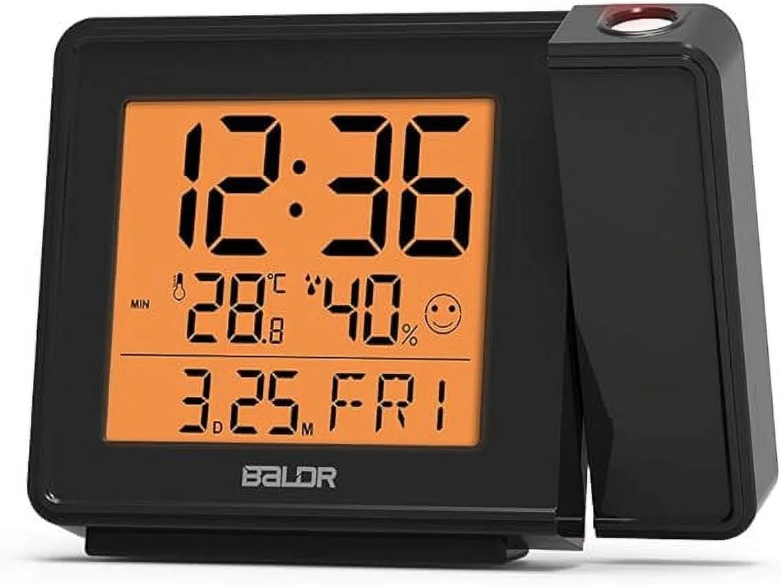 BALDR Digital Time Projection Alarm Clock - Atomic Time Projector on Ceiling Wall (Black)