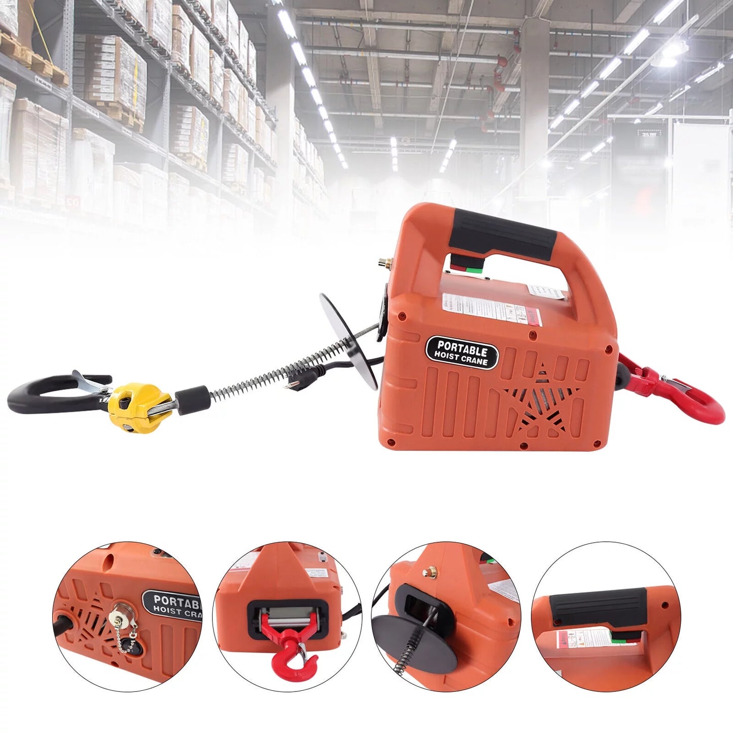 ZhdnBhnos 110V 1100 LBS 3-in-1 Electric Hoist Winch Portable Crane Lift Kit Wireless Remote Control