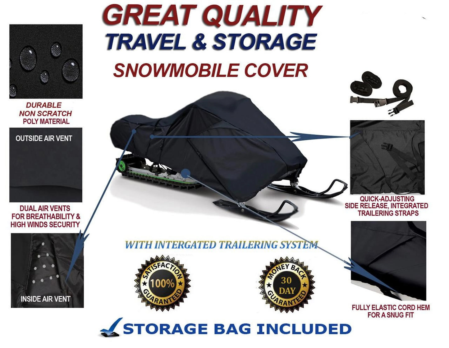 300D Snowmobile Travel and Storage Cover Compatible for 2009-2009 Ski Doo Bombardier GSX Limited 600 HO E-TEC Sleds. Slush and Mud Protection