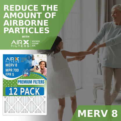 14x25x1 Air Filter MERV 8 Rating, 12 Pack of Furnace Filters Comparable to MPR 700 & FPR 5 - Made in USA by AIRX FILTERS WICKED CLEAN AIR.