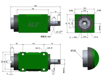 BT30Collet Chuck Power Head Spindle Power Unit 60mm Cutting/Boring 6000RPM 1500W