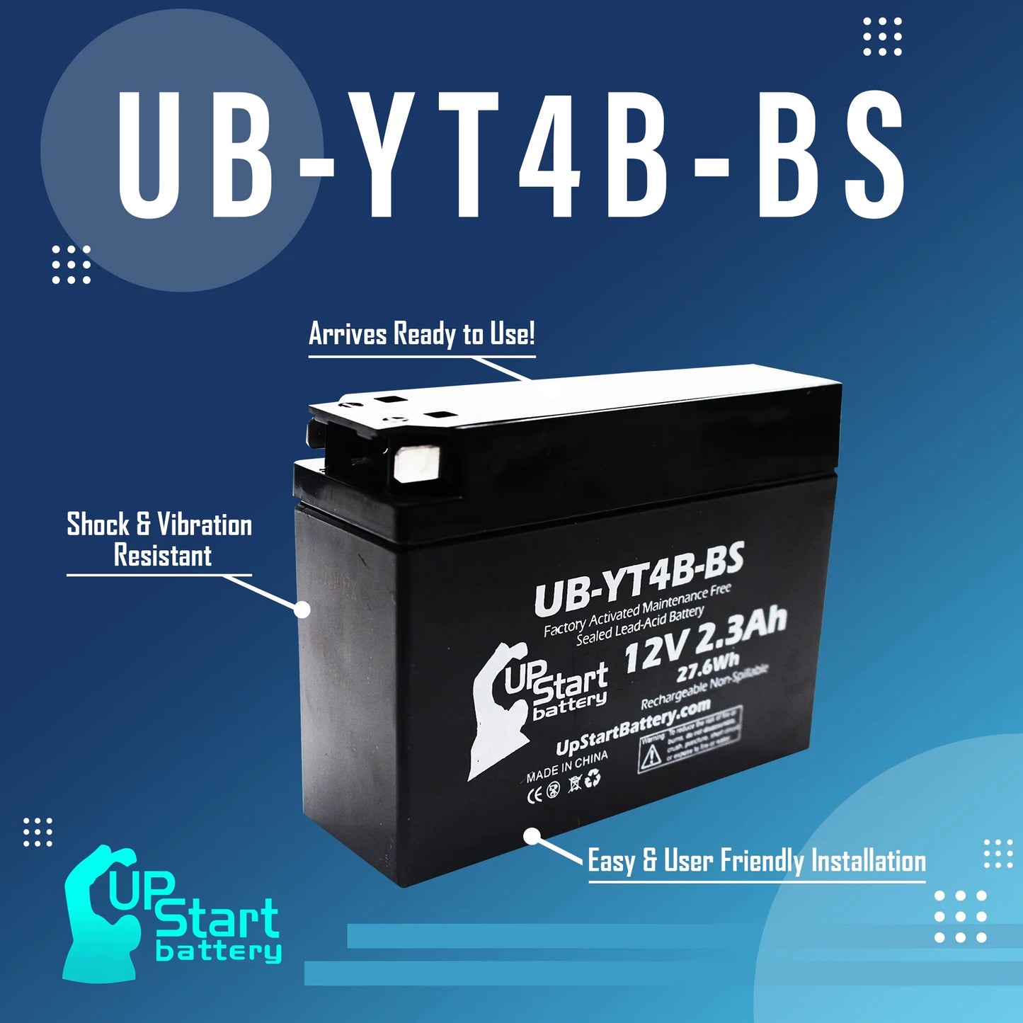 3-Pack UpStart Battery Replacement for 2007 Yamaha SR400 400CC Factory Activated, Maintenance Free, Motorcycle Battery - 12V, 2.3Ah, UB-YT4B-BS