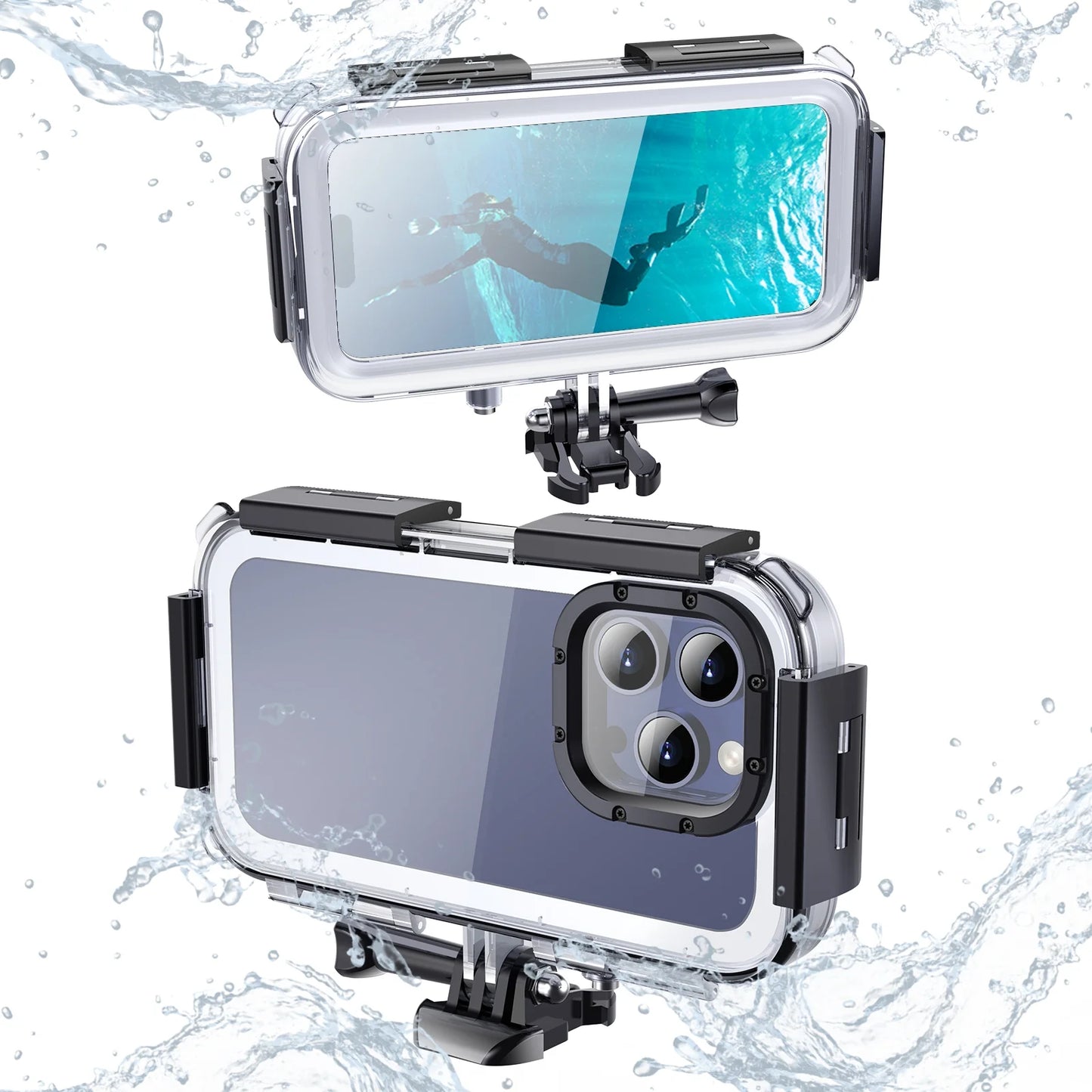 Upgrade One-Way Valve Diving Case for iPhone 15 Pro / 14/14 Pro / 13/13 Pro / 12/12 Pro Waterproof Housing,40m/130ft Underwater Diving Case IP68 Waterproof Shockproof Dustproof