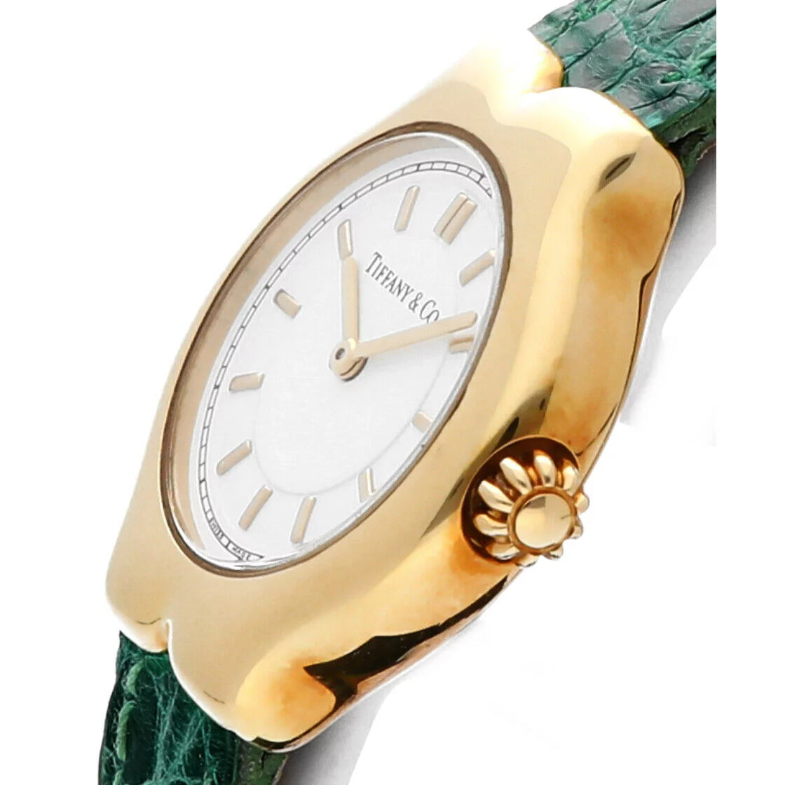 Tiffany&amp;Co Tesoro L0130 18k Yellow Gold Case White Dial Leather Ladies Watch