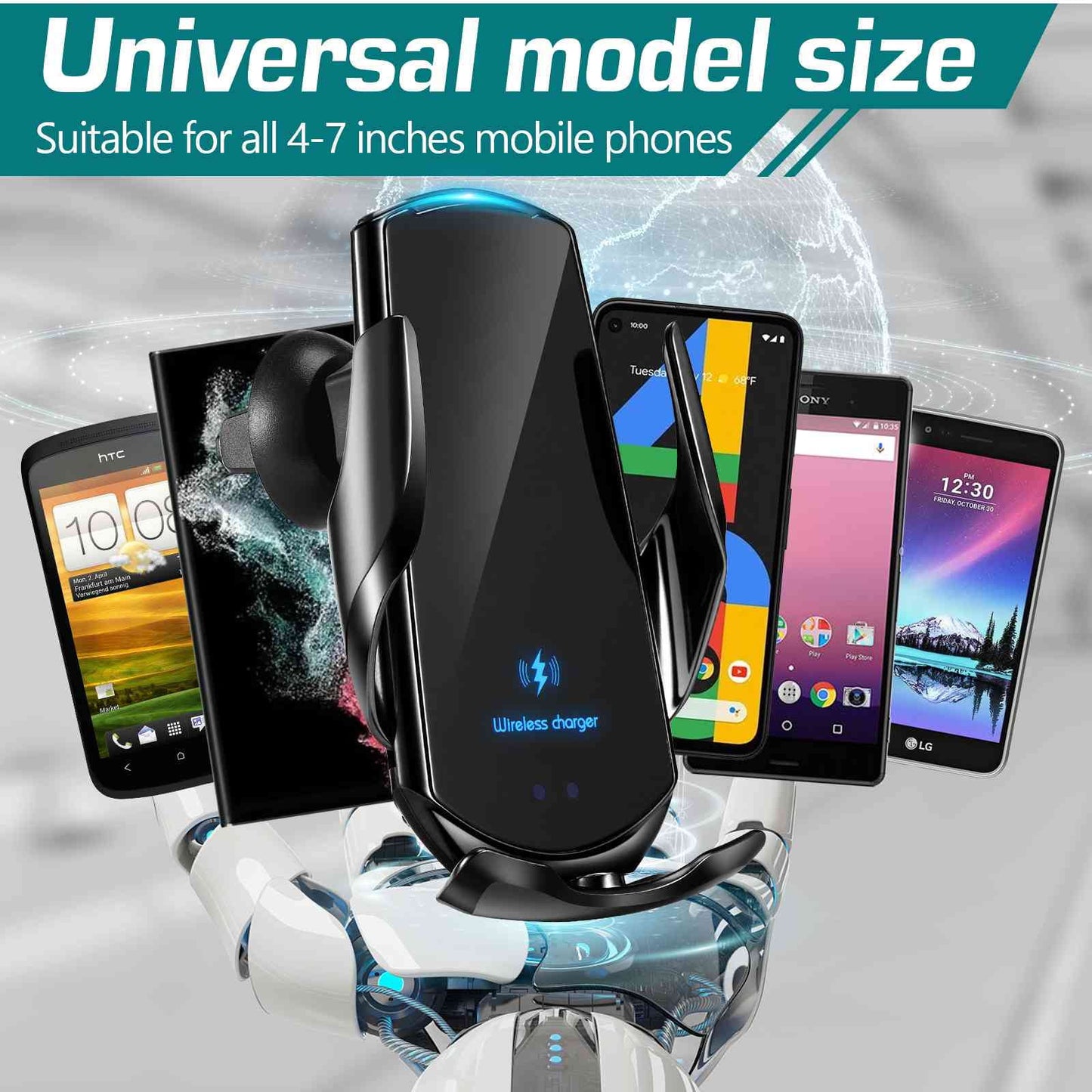 15W Fast Wireless Car Charger: Auto-Clamping Phone Holder Mount for Nokia Lumia 920 - Optimal Charging on the Go