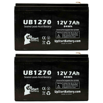 2x Pack - Compatible Upsonic PCM35 Battery - Replacement UB1270 Universal Sealed Lead Acid Battery (12V, 7Ah, 7000mAh, F1 Terminal, AGM, SLA) - Includes 4 F1 to F2 Terminal Adapters