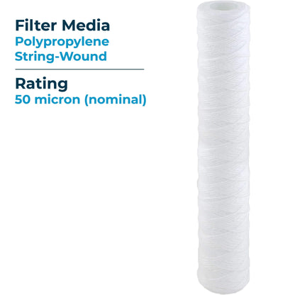 SpiroPure SP-CW50-20 20x2.5 50 Micron String-Wound Polypropylene Sediment Water Filter Cartridge SWC-25-2050 (Case of 20)