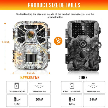 2 Pack Trail Camera, 30MP 2k Game Camera with Infrared Night Vision Wildlife Surveillance, Farm Monitoring, Waterproof Hunting Trail Monitor with 120° Wide Angle Lens