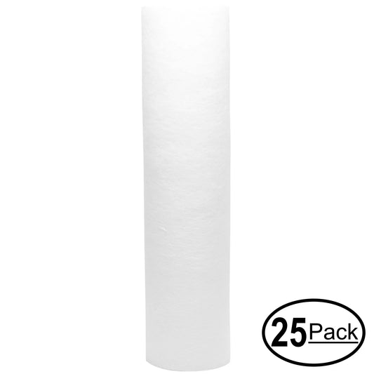 25-Pack Replacement for H2O Distributors H2O-UCF-01 Polypropylene Sediment Filter - Universal 10-inch 5-Micron Cartridge for H2O Distributors Single Stage Under Sink System - Denali Pure Brand