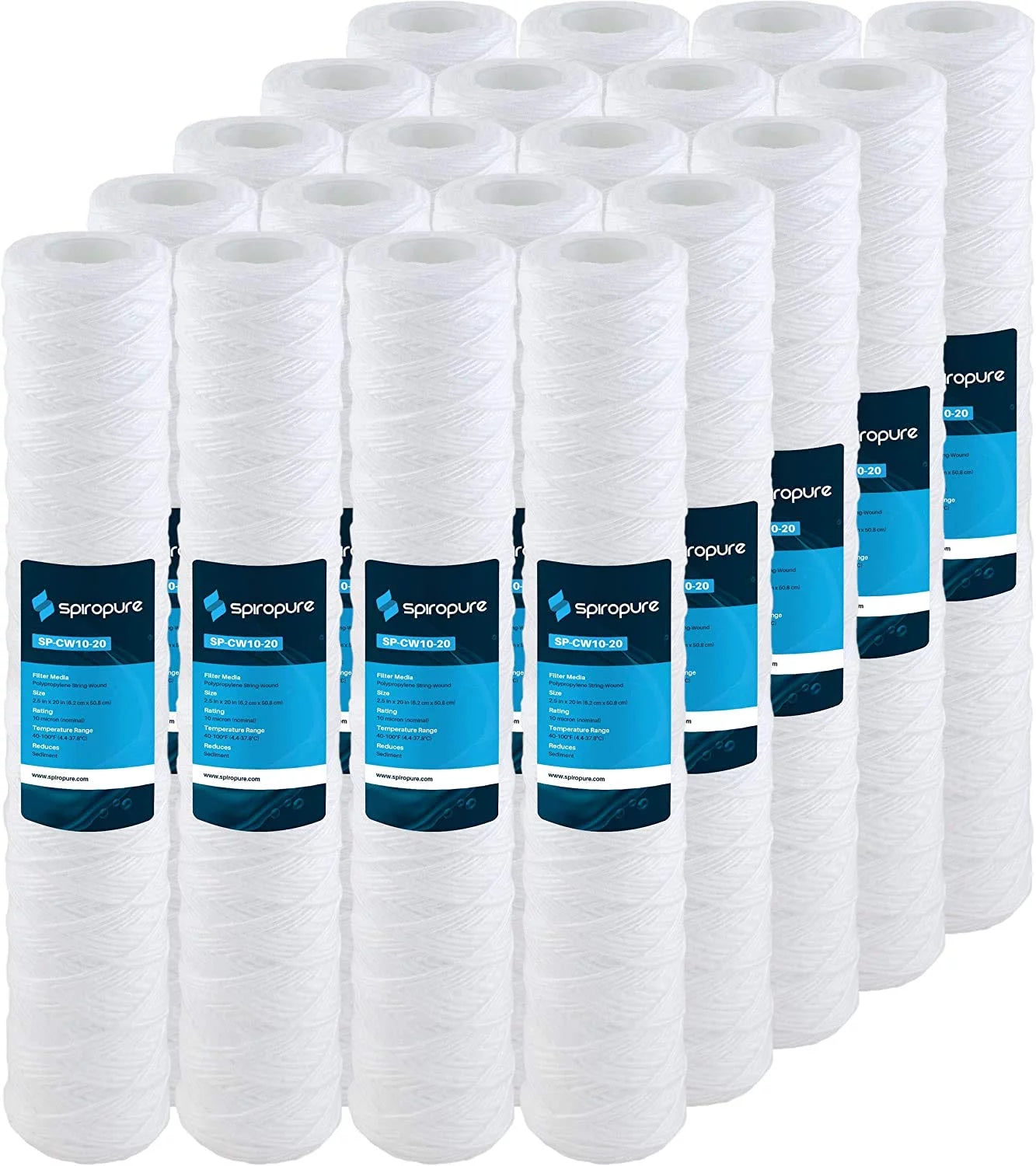 SpiroPure SP-CW50-20 20x2.5 50 Micron String-Wound Polypropylene Sediment Water Filter Cartridge SWC-25-2050 (Case of 20)