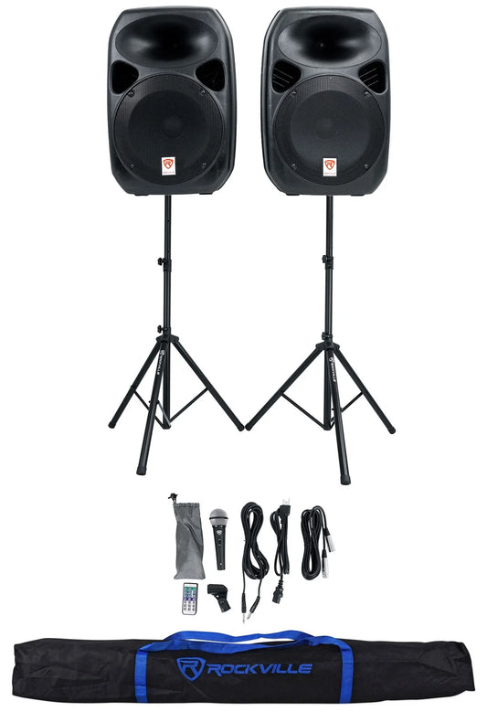 Rockville RPG122K Dual 12" Speakers w/ Bluetooth+Mic+Speaker Stands+Cables+Bag