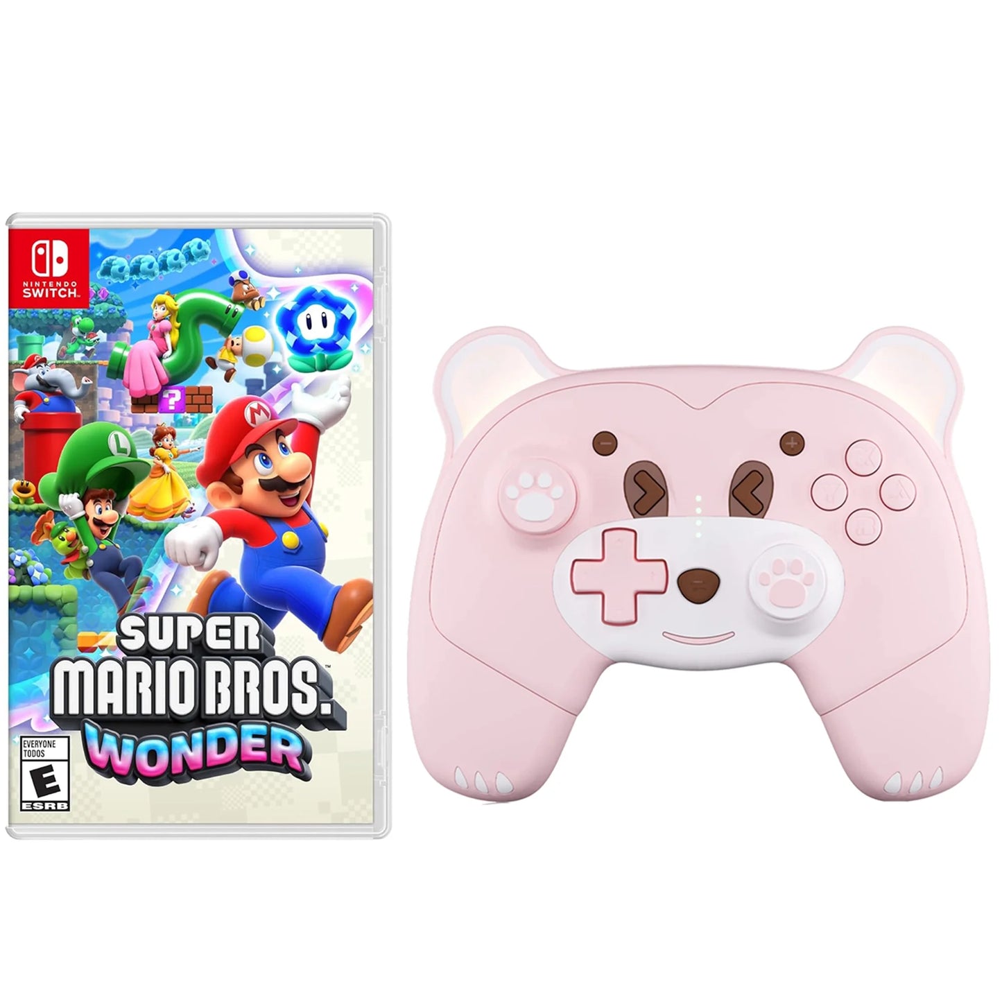 Super Mario Bros.™ Wonder Game Disc and Upgraded Wireless Switch Pro Controller for Nintendo Switch/OLED/Lite Pink, with Headphones Jack, Programmable, Turbo, Wakeup