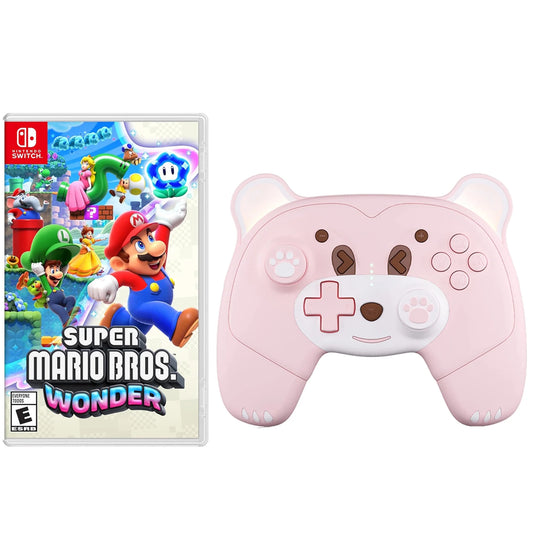 Super Mario Bros.™ Wonder Game Disc and Upgraded Wireless Switch Pro Controller for Nintendo Switch/OLED/Lite Pink, with Headphones Jack, Programmable, Turbo, Wakeup