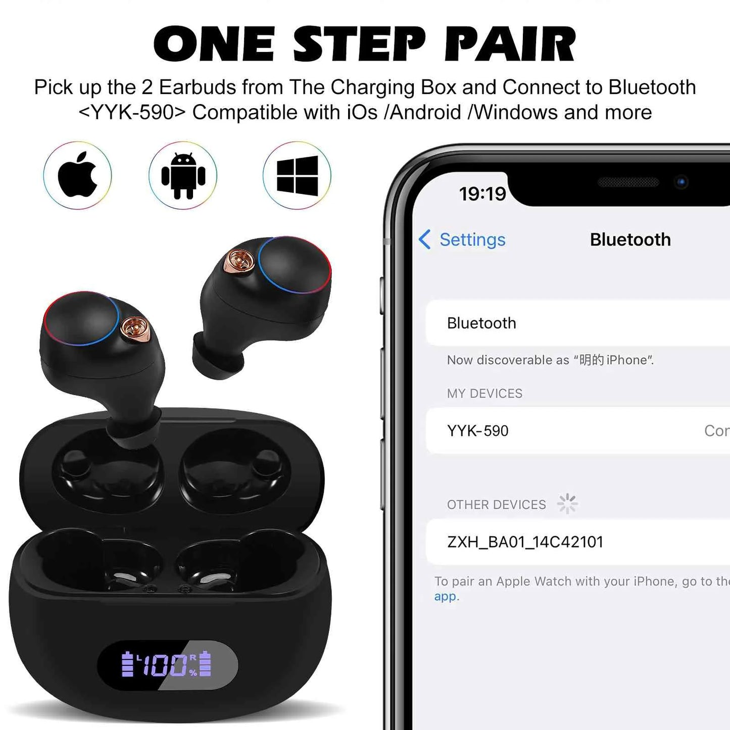 UrbanX True Wireless Bluetooth Earbuds + Charging Case, Black, Dual Connect, IPX5 Water Resistance, Bluetooth 5.2 Connection, Balanced, Bass Boost Compatible with Tab3 8 Plus