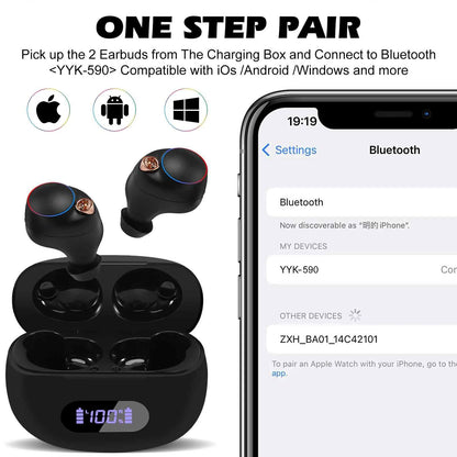 UrbanX True Wireless Bluetooth Earbuds + Charging Case, Black, Dual Connect, IPX5 Water Resistance, Bluetooth 5.2 Connection, Balanced, Bass Boost Compatible with Tab3 8 Plus