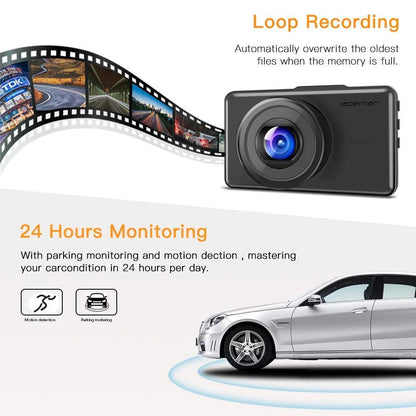 APEMAN Dash Cam 1080P FHD DVR Car Driving Recorder 3" LCD Screen 170°Wide Angle, G-Sensor, WDR, Parking Monitor, Loop Recording, Motion Detection