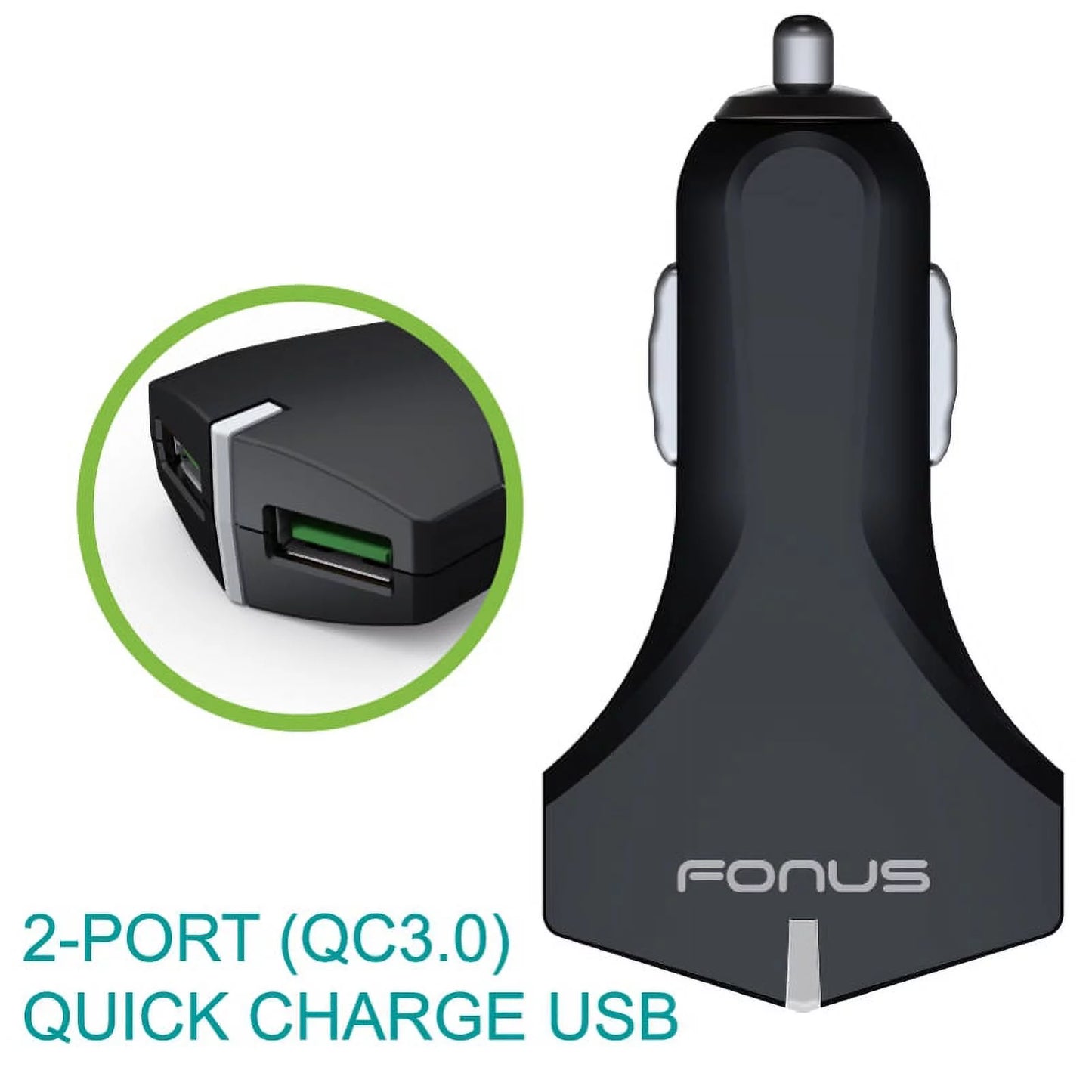 Type-C Coiled USB Cable w 2-Port USB 36W Fast Car Charger M1Y for Samsung Galaxy Tab S3 9.7 S9 Plus, S8+ S8, S10e S10 Plus active 5G Note 9 8 10 Plus A9 A50 A20 A10e - Sonim XP8 XP3