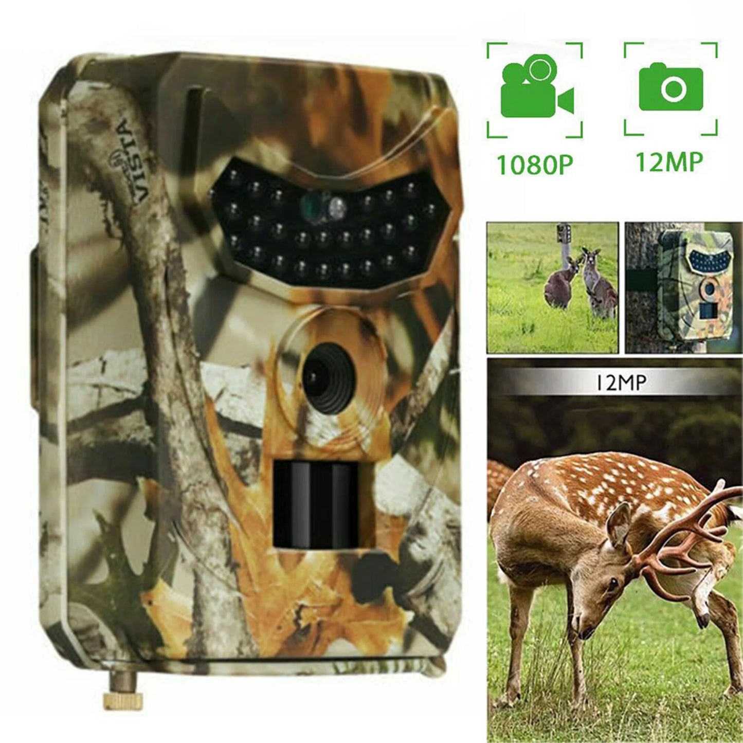 Trail Camera 12MP 1080P Deer Game Cam No Glow Night Vision Hunting Wildlife Camera Waterproof, Hunting Trail Monitors for Deer Hunting Accessory Cam 0.2S Trigger Speed Time Lapse Field Camera