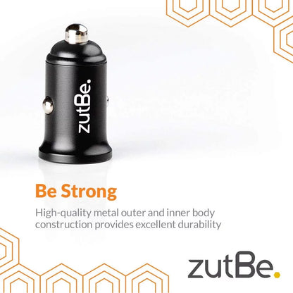 zutBe Dual USB-A 36W with one QC 3.0 Compact Metal Fast Car Charger for iPhone 14 13 12 SE 11 X 8 7 & iPad; Samsung Galaxy S20 S1 Note OnePlu, Pixe, & More [Be Charitable, Durable, Confident]