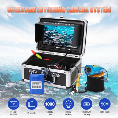 SYANSPAN Fishing Camera,Camera Kit 24pcs Ice Lake Boat Fish Ice Lake Leds Fish Ice Portable 7" Inch Ir Leds Fish 1000tvl Waterproof Camera 7" InchCamera Huiop Portable Buzhi