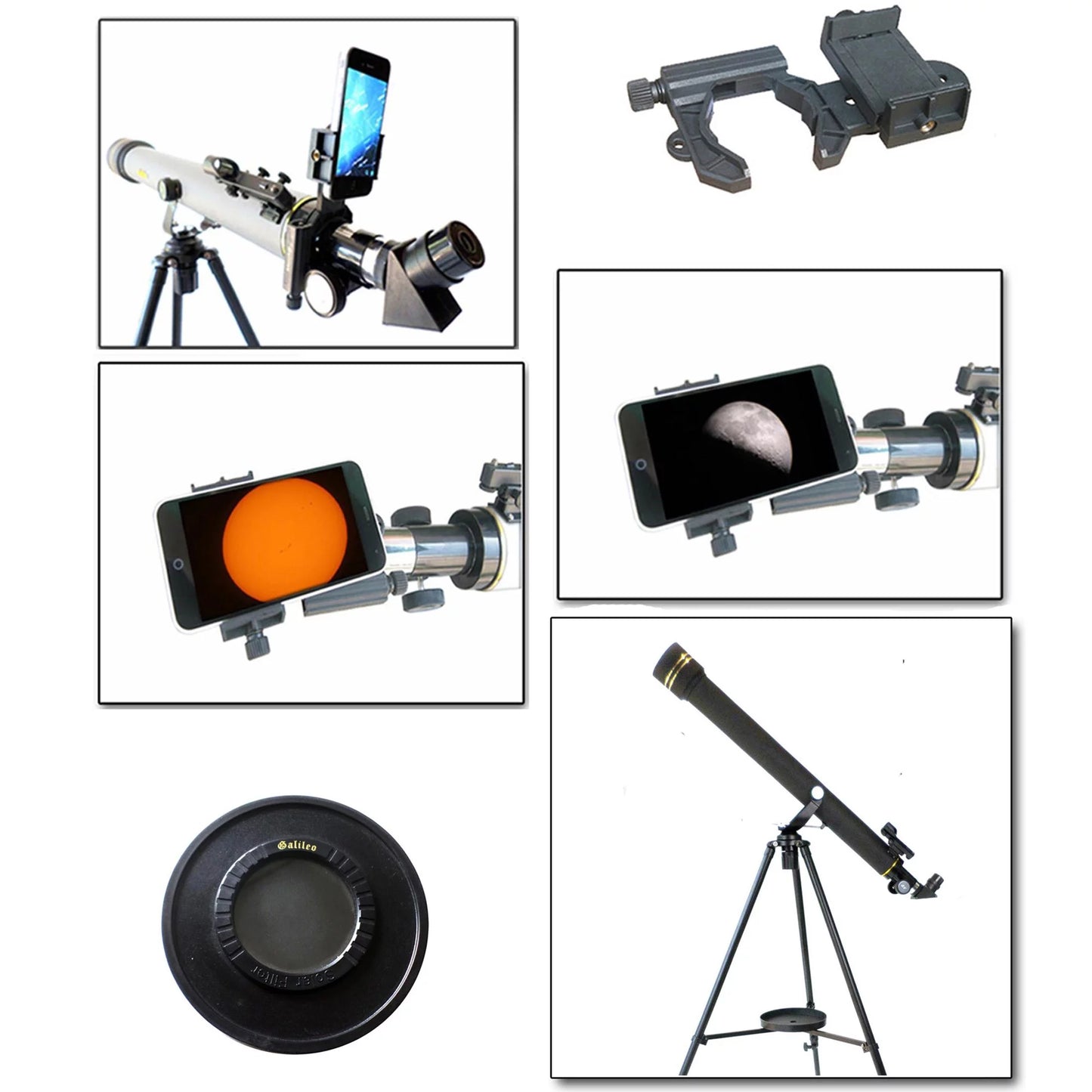 Cassini 800mm x 60mm Day/Night telescope kit with Smartphone Adapter and Solar Filter Cap