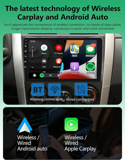 THONZER Android Car Stereo for Toyota Corolla 2009 2010 2011 2012 2013 with Wireless Carplay Android Auto, 9” Touch Screen 2G+32G Car Radio with Backup Camera,GPS Navigation,Bluetooth,SWC,WiFi,FM/RDS