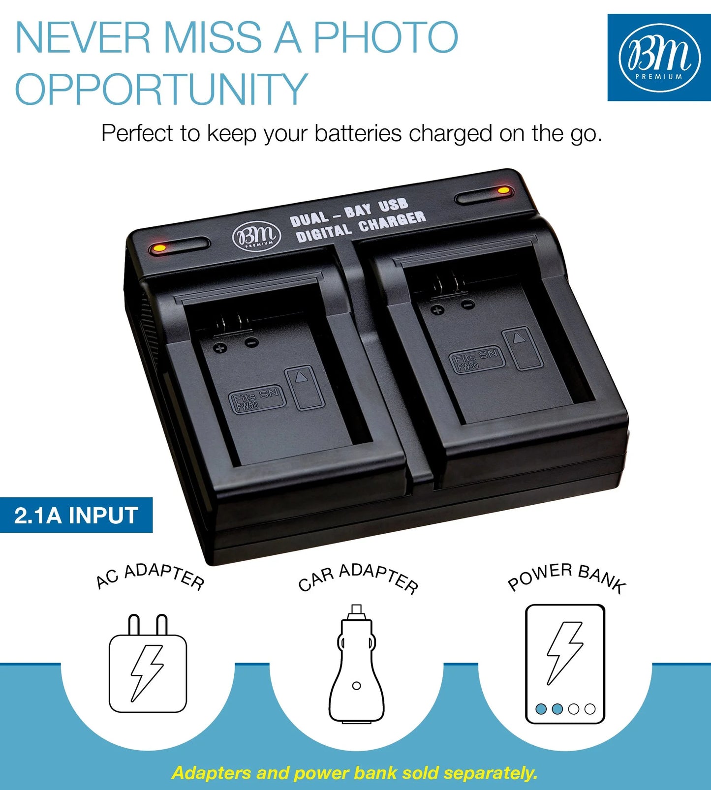 BM 2 NP-FW50 Batteries and Dual Charger for Sony DSC-RX10 II, III, IV Alpha 7 a7 A7 II a7R A7s II a3000 a5000 a6000 A6100 a6300 a6400 a6500 Cameras