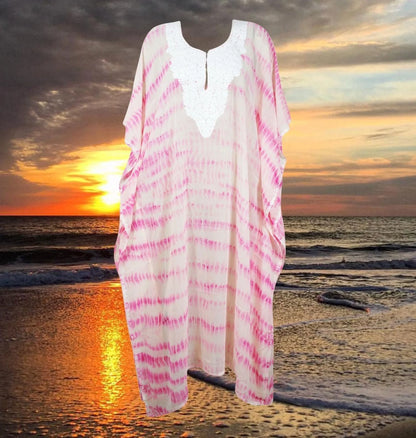 Soft Pink Sheer Kaftan Kimono Maxi Dress , Sexy Beach Coverup, Caftan With Embroidery, Cruise Kaftan Travel Dress, One size, L-4XL