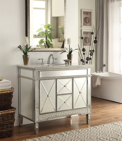 40" Benton Collection Giselle Silver Mirrored Vintage Bathroom Sink Vanity DH-13Q332