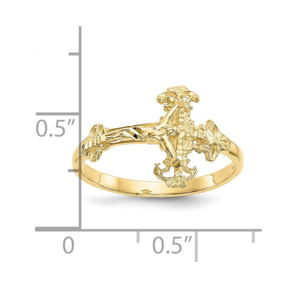 Auriga Fine Jewelry 10K Yellow Gold Diamond-cut Crucifix Cross Ring for Women Size- 6