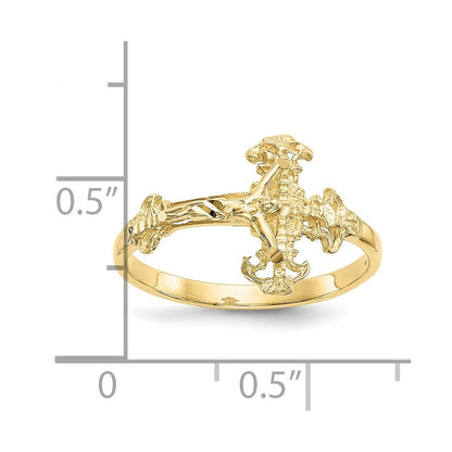 Auriga Fine Jewelry 10K Yellow Gold Diamond-cut Crucifix Cross Ring for Women Size- 6