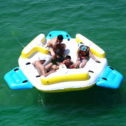 ALEKO IFI6P Inflatable Floating Island Lounge Raft with Cup Holders and Coolers - 6 Person