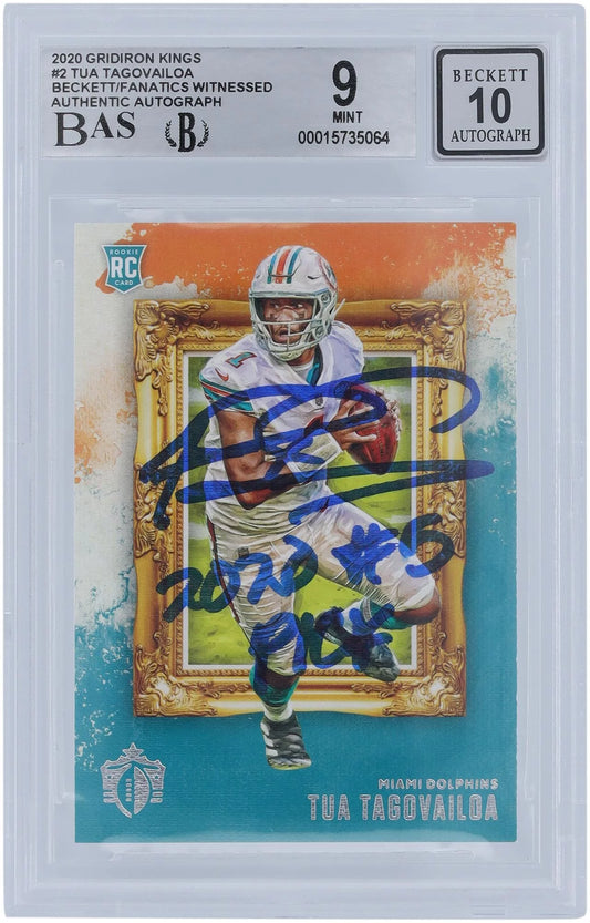 Tua Tagovailoa Miami Dolphins Autographed 2020 Panini Gridiron Kings #GK-2 Beckett Fanatics Witnessed Authenticated 9/10 Rookie Card with "2020 #5 PICK" Inscription - Fanatics Authentic Certified