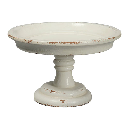 SOFE Farmhouse Wood Round Cake Stand for Table Decoration 11"x 7", Distressed Finished White