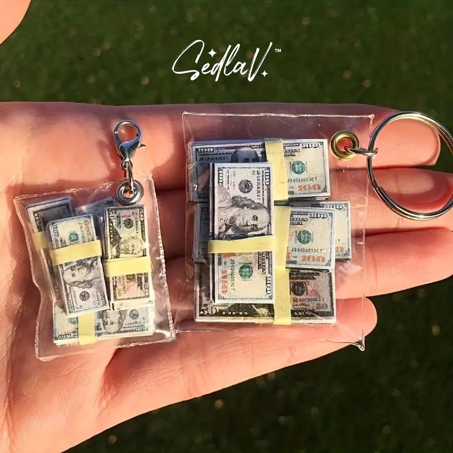 SEDLAV Handmade Mini Money Stack Bag Keychain Keyring – Stylish Item Key Holder