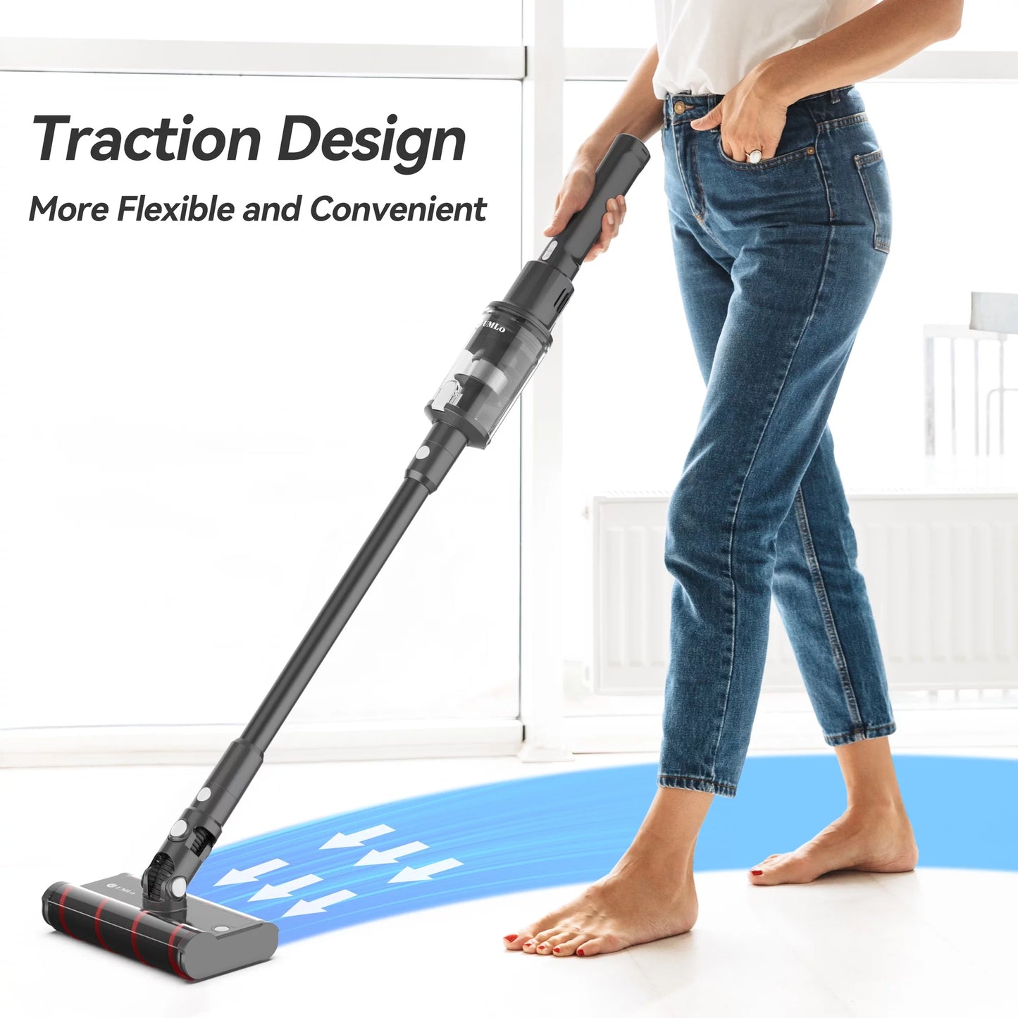 Umlo Cordless Vacuum Cleaner Directional Soft Roller Cleaner Head, 6-in-1 22kPa Powerful Double Brush Vacuum,Lightweight Handheld Vacuum up to 40Mins Runtime for Home Hardwood Floor Sofa Car