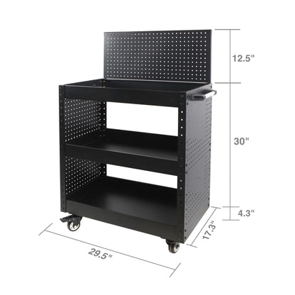 WORKPRO Rolling Service Utility Cart with Steel Pegboard Storage, Tool Cart