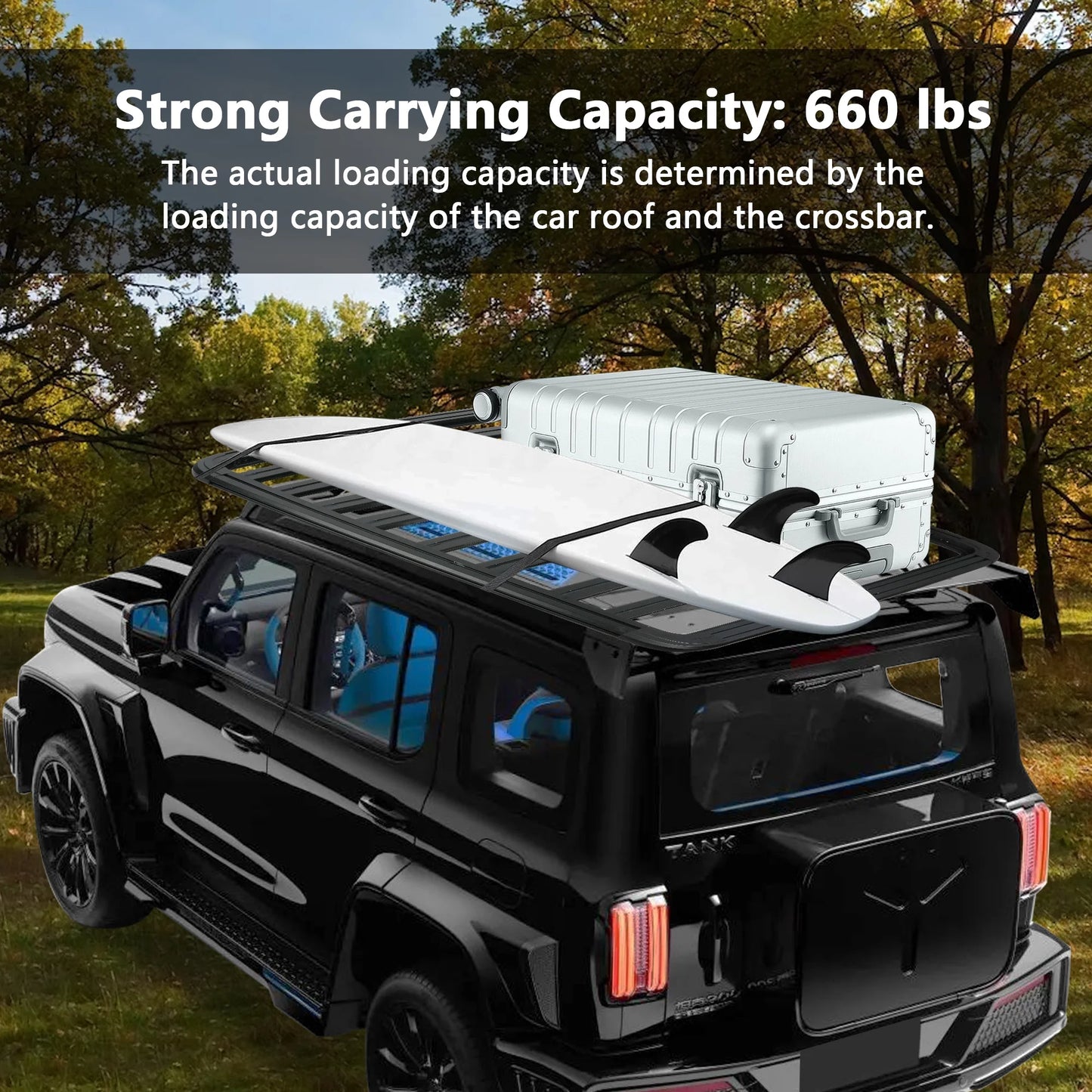 67"x52" Aluminum Car Roof Platform, Universal Rooftop Cargo Carrier System Max 660lbs Load, Black Fits for SUV Truck Cars