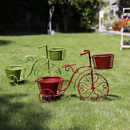 Tricycle Plant Stand Bike Planter, Iron Plant Stand Flower Pot Cart Holder Indoor Outdoor Home Garden Patio Decor, 27.5" x 9.8" x 18.5"