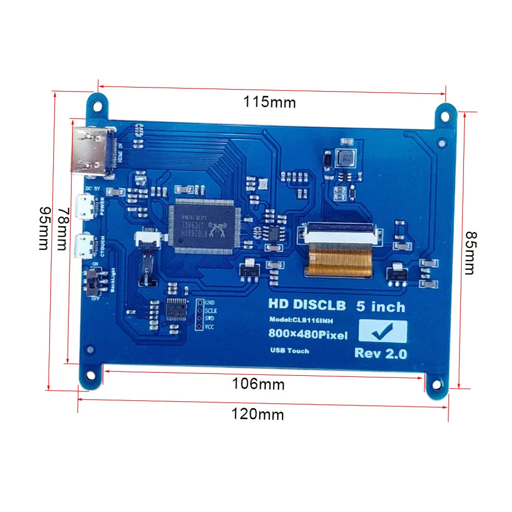 walmeck 5 Inch Capacitive Touchscreen Display 800*480 Resolution Small Portable with USB Interface Compatible with Raspberry Pi Educational Tool