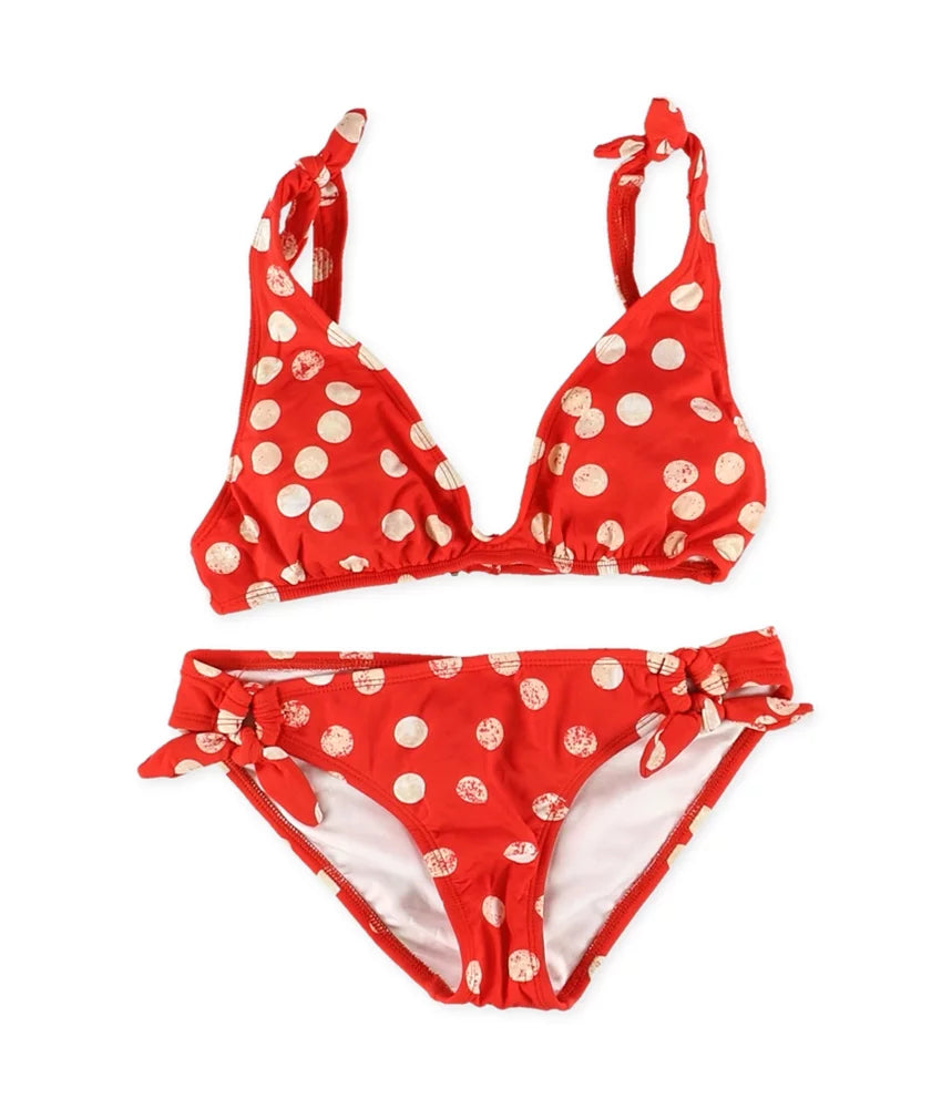 Bikini Lab Womens Dot-Print Sash Side 2 Piece Bikini, Red, Medium