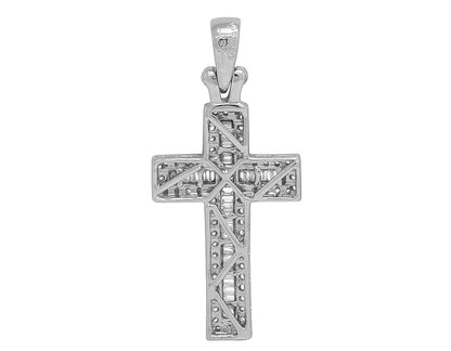 14K White Gold Diamond Baguette Cross 1.25" 0.4CT