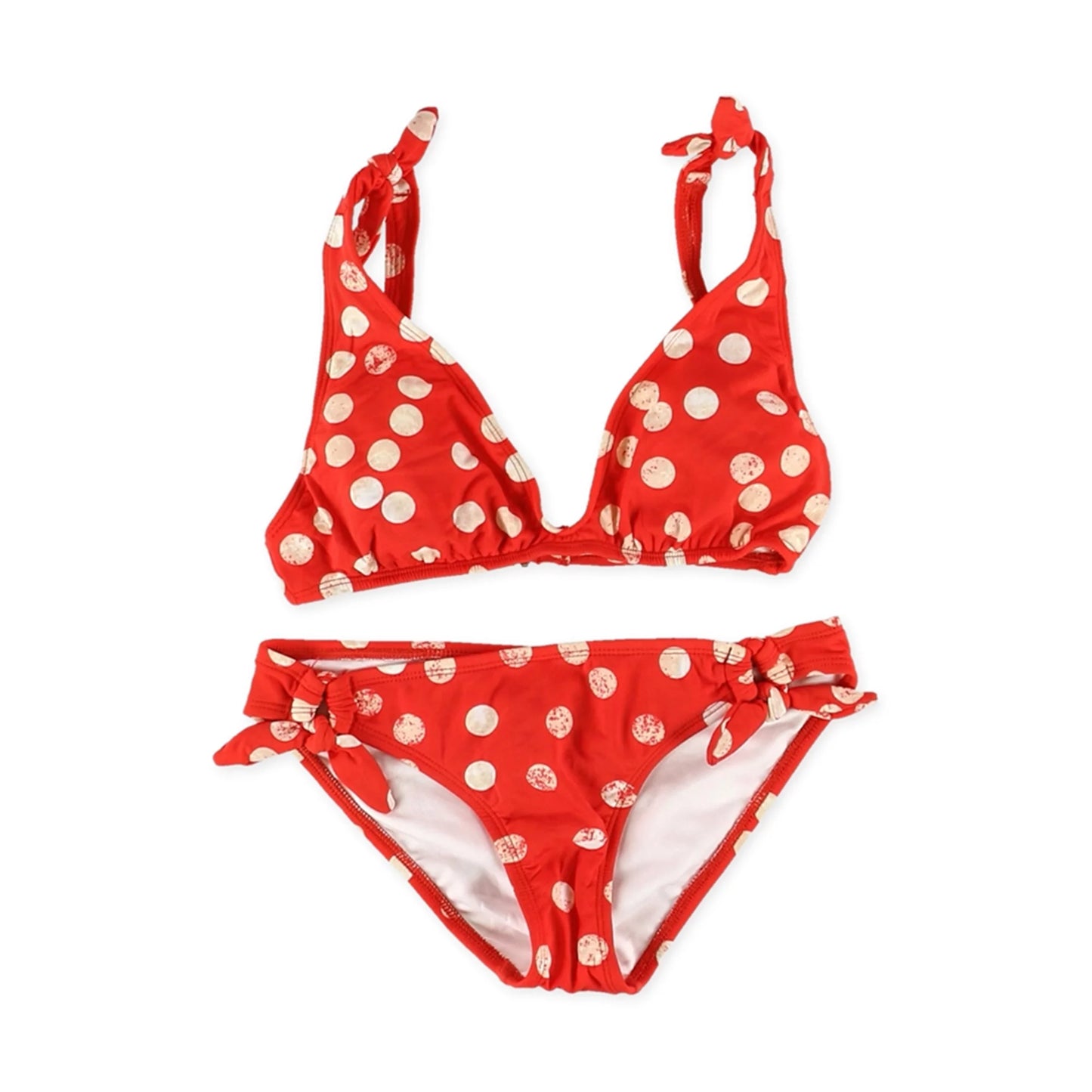 Bikini Lab Womens Dot-Print Sash Side 2 Piece Bikini, Red, Medium